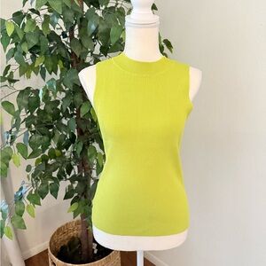 Mango Lime Green Ribbed Knit Sleeveless Mock Neck Tank Top Size M